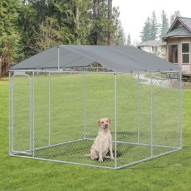 Outdoor Dog Kennel Galvanized Fence with Cover Secure Lock Sidewalls for Backyard 9.8' x 9.8' x 7.7'