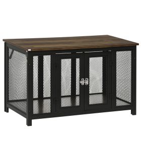 Furniture Style Dog Crate with Openable Top, Big Dog Crate End Table, Puppy Crate for Small Dogs Indoor, Spacious Interior, Pet Kennel, Brown, Black