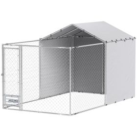 Galvanized Chain Link Large Outdoor Dog Kennel with Waterproof & UV-Resistant Cover, for M&L Dogs, 13.1' x 7.5' x 7.5'