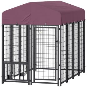 Welded Wire Outdoor Dog Kennel with 360° Rotating & 4 Levels Adjustable Bowls, Waterproof Cover, 7.9' x 4' x 6'