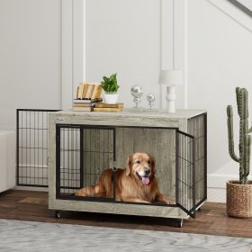 39" Dog Crate Furniture End Side Table with Wheels