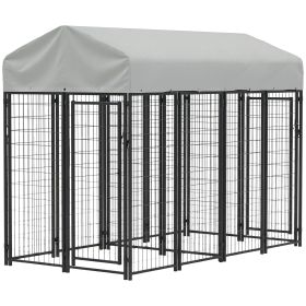 Outdoor Dog Kennel with Two-Room Design, Water-Resistant & Sun-Proof Cover, for S, M, L Dogs, 8' x 4' x 6'