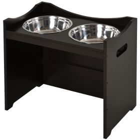 Raised Pet Food Elevated Feeder with 2 Stainless Steel Bowls, 3 Levels Adjustable Height Levels, and Wood Finish