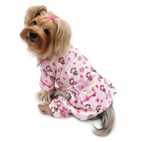 Girly Monkey Flannel Pajamas with 2 Pockets - S