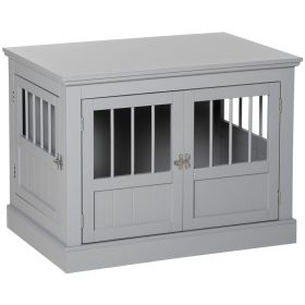 Wooden Dog Crate End Table, Dog Crate Furniture with Triple Doors, Puppy Crate for Small Dogs Indoor Use, Dark Gray