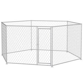 13.4' x 11.5' x 5.6' Dog Kennel Outdoor for Medium and Large-Sized Dogs with Lockable Door, Silver