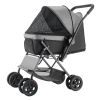 Pet Stroller Foldable 4 Wheels Travel Dog Stroller Reversible Handle up to 44lbs