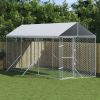 Outdoor Dog Kennel with Roof Silver 6.6'x19.7'x8.2' Galvanized Steel