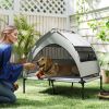 PawHut Elevated Dog Bed with Removable Canopy, Portable Outside Raised Pet Cot with Cooling Pad, Storage Bag, 36" x 29.5" x 35"