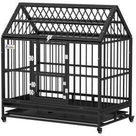 48" Heavy Duty Dog Crate with 4 Lockable Wheels, Double Doors, and Removable Tray, for XL and L Dogs